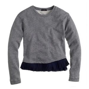 J. Crew Gray Sweatshirt with Cute Navy Ruffle Bottom Hem. EUC